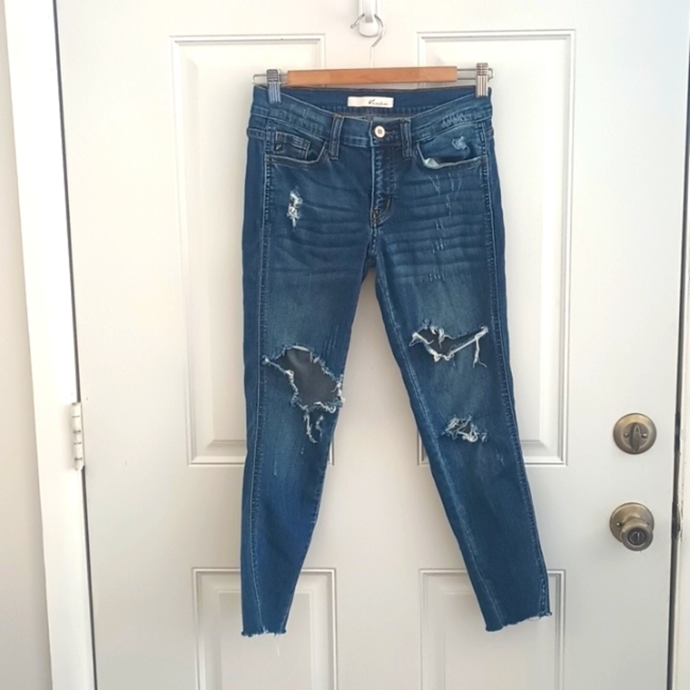 KanCan Los Angeles Twisted Seam raw hem distressed skinny jeans size 26